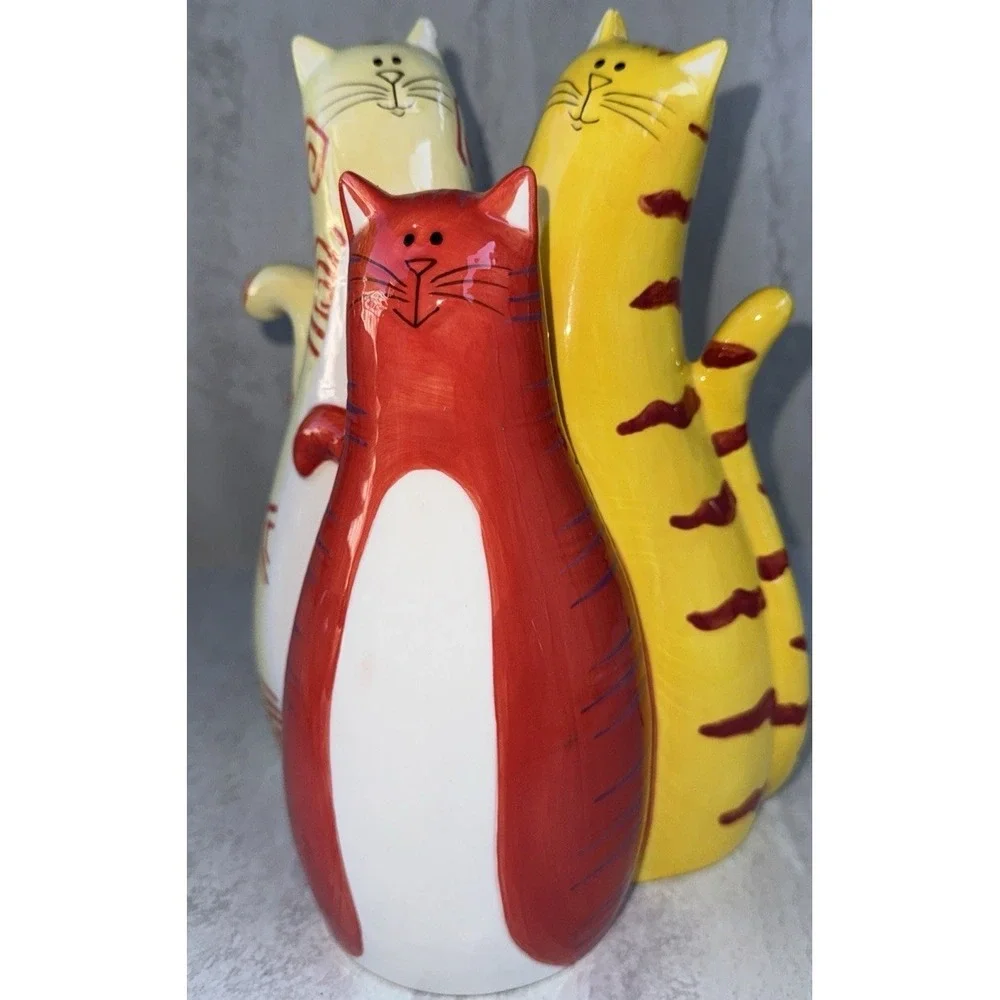 Bella Casa Whimsical Triple Cat Figurine Colorful Handpainted 9